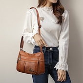 olcso Keresztpántos táskák-női műbőr crossbody táska - több zsebes vállas kézitáska cipzárral a mindennapi alkalmi használatra
