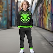 billiga Pojkens 3D-djur-miles morales kostym halloween pojkar 3d spindel huvtröja &amp; byxor set långärmad 3d-utskrift höst vinter aktivt mode cool polyester barn 3-12 år utomhus street semester normal passform