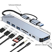 olcso USB-elosztók-8 az 1-ben usb hub, kettős célú hub usb-vel &amp; c típusú interfészek 8 portos usb c hub usb 3.0 usb 2.0 micro sd/tf kártyaolvasó mikrofonnal/hanggal &amp; egyéb interfészek