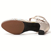 preiswerte Lateinamerikanische Schuhe-Rote Latein-Tanzschuhe für Damen – glänzende Kunstleder-Absätze mit Mesh-Einsätzen und Knöchelriemen für Standardtanz, Salsa und Auftritte