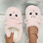 ieftine Flip-Flops de Damă-papuci de pisică de pluș pentru femei - papuci confortabili de interior cu blană, cu urechi drăguțe și broderie pentru îmbrăcăminte de iarnă acasă