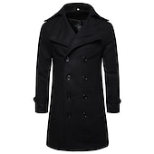 billiga Trenchcoat för män-Herr Vinterkappa Peacoat Trenchcoat Utomhus Dagliga kläder Höst vinter 95% polyester 5% bomull Ytterkläder Kläder Mode Streetwear Slät Kavajslag Dubbelknäppt