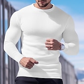 ieftine Tricou Waffle Knit-Bărbați Cămașă Waffle Tricou Tee Top Tricou cu maneca lunga Manșon Lung Stil Nautic Primăvara &amp; toamnă Simplu Modă Designer De Bază Vacanță Stradă Ieșire Negru Alb Roșu Vin Top tricou pentru bărbați