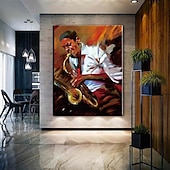 preiswerte Gemälde mit Menschen-Handgefertigtes Jazz-Figurengemälde, modernes, feines Kunstwerk, die neueste Hoteldekoration, handgemaltes Musiker-Jazzspieler-Ölgemälde, Wandkunst, Studio-Dekor, Geschenk für Dekor, gerollte Leinwand