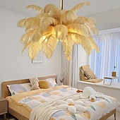 cheap Island Lights-LED Pendant Light Chandelier Gorgeous Extra Large 90cm Ostrich Feather Bouquet Pendant Light Romantic Mounted Lighting Fixture for Restaurant Bedroom Chain NOT Adjustable 110-240V
