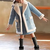 billiga Flickors trenchcoats-Barn Flickor Vinterkappa Sherpajacka Vinterjacka för barn Mode Knappar Prestanda Bomull Täcka Ytterkläder 4-12 år Vår Rodnande Rosa Blå