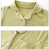 abordables Pyjamas-Ensembles de pyjama Fille Enfants Printemps Automne Actif manche longue SY01-pyjama rose clair Jaune Vert Claire Couleur unie Bouton Intérieur 7-13 ans
