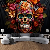 tanie halloweenowe gobeliny ścienne-Halloween Szkielet Dnia Zmarłych Wiszący Gobelin Sztuka Ścienna Duży Gobelin Mural Dekoracja Fotograficzna Tło Koc Zasłona Dekoracje do Sypialni i Salonu
