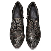 olcso 1930-as évek-Edward-korabeli ihletésű vintage jacquard fűzős bőr bokacsizma vastag sarokkal, retró virágmintás rövid csizma nőknek