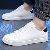 お買い得  メンズスニーカー-男性用 女性 スニーカー 白い靴 ウォーキング カジュアル 日常 合皮 快適 靴紐 白黒 ブラック ホワイト 春 秋