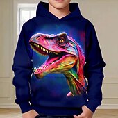 billiga Pojkens 3D-djur-Pojkar 3D Dinosaurie Huvtröja Pullover Långärmad 3D-tryck Höst Vinter Mode Streetwear Häftig Barn 3-12 år Utomhus Ledigt Dagligen Normal