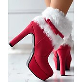 お買い得  足首ブーツ-女性用 ヒール ブーツ バレンタインギフト プラスサイズ ヒールブーツ アウトドア 日常 純色 フリースライナー ブーツアンクルブーツ 冬 プラットフォーム スティレットヒール ラウンドトウ ヴィンテージ カジュアル ミニマリズム フェイクスエード ファスナー ブラック レッド