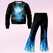 billiga Flickans 3D Vision &amp; Skinande-Flickor 3D Hjärta Set Sweatshirt &amp; Flare Pants Set Långärmad 3D-tryck Höst Vinter Aktiv Mode Dagligen Barn 4 år + Rund hals Utomhus Semester Datum Normal