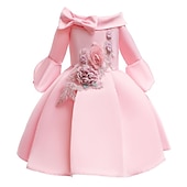 ieftine Rochii de Petrecere-Copii Fete Rochie de petrecere Floral Lungime Manșon 3/4 Oficial Performanță Nuntă Nodul cravatei Modă Adorabil Bumbac Midi Rochie de petrecere Rochie cu broderie florală Rochie de Fata de Flori Var
