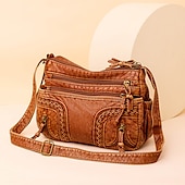 preiswerte Umhängetaschen-Damen-Umhängetasche aus braunem Kunstleder im Vintage-Stil – Boho-Crossbody-Handtasche mit mehreren Taschen, stylische Alltagstasche für Freizeit und Reisen