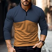preiswerte Basic-T-Shirts-Herren T Shirt Halb-Zip-Shirt T-Shirt Langarmshirt Langarm Viertelreißverschluss Frühling &amp; Herbst Farbblock Mode Designer Basic Patchwork Urlaub Straße Ausgehen Gelb Orange Braun Top T-Shirt für