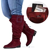 abordables Bottes-Femme Bottes Bottes mollet larges Chaussures en daim Bottes souples Extérieur du quotidien Couleur unie Bottes mi-mollet Hiver Fermeture Talon Plat Bout rond Décontractées Confort Minimalisme Daim