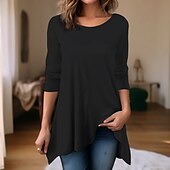 ieftine topuri tunică-T-Shirt tunică pentru femei simplă modă de zi de bază mânecă lungă gât rotund topuri lungi casual de zi weekend tunică fluidă negru alb roșu toamnă și iarnă
