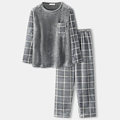 abordables Pijamas-Hombre Ropa de salón Pijama Conjunto pijama Top y pantalón de pijama 2 Piezas Plaid Elegante Casual Confort Hogar Diario Franela Comodidad Cuello Barco Manga Larga Pullover Pantalón Cintura elástica