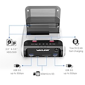 economico Periferiche per computer-Docking station per disco rigido esterno dual bay da USB 3.0 a SATA per 2.5 &amp; HDD/SSD SATA i/ii/iii da 3,5 con clone offline e lettore di schede hub a ricarica rapida che supporta uasp &amp; fino a 2 x 10