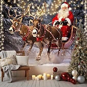 billige hengende juleteppe-juledekorasjoner nisse slede hengende billedvev veggkunst jul stor billedvev veggmaleri dekor fotografi bakteppe teppe gardin hjem soverom stue dekorasjon