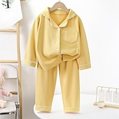 abordables Pyjamas-Ensembles de pyjama Fille Enfants Printemps Automne Actif manche longue SY01-pyjama rose clair Jaune Vert Claire Couleur unie Bouton Intérieur 7-13 ans