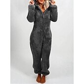 billiga Sovkläder-pyjamas med huva i ett stycke för kvinnor enfärgad röd plysch fleece långärmad vintersovkläder mysiga hemkläder passar hemkläder