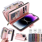 Недорогие Чехлы для iPhone-Чехол для iPhone 16 iPhone 15 Pro Max Plus iPhone 14 13 12 11 Pro Max X XR XS 8 7 Plus кошелек чехол с подставкой магнитная молния ретро TPU PU кожа