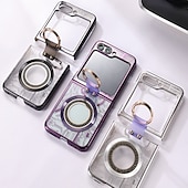 cheap Samsung Cases-Phone Case For Z Flip 6 Z Flip 5 Back Cover Magnetic Adsorption With Magsafe with Stand Holder Ring Holder Full Body Protective Retro TPU Plating Metal