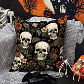 economico Camera di Halloween-federa per cuscino bifacciale 1 pz. federa per cuscino quadrato decorativo morbido con fiore di scheletro per camera da letto, soggiorno, divano, sedia, decorazioni