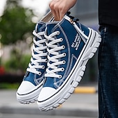 economico Sneakers da uomo-sneakers alte in tela blu da uomo con suola bianca e design allacciato, scarpe sportive casual per lo streetwear e l&#039;uso quotidiano