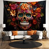 tanie halloweenowe gobeliny ścienne-Halloween Szkielet Dnia Zmarłych Wiszący Gobelin Sztuka Ścienna Duży Gobelin Mural Dekoracja Fotograficzna Tło Koc Zasłona Dekoracje do Sypialni i Salonu