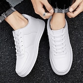 billiga Herrsneakers-Herr Sneakers Kontor / Business Vita skor Promenad Ledigt Dagligen Läder Bekväm Korta stövlar / ankelstövlar Loafers Svart Vit Vår Höst
