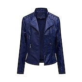 abordables Vestes en simili cuir-Veste en simili cuir pour femme veste de motard automne imperméable coupe-vent manteau hiver fermeture éclair revers vêtements d&#039;extérieur modernes à manches longues vacances causales