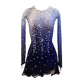 cheap Figure Skating Dresses-Figure Skating Dress Women&#039;s Girls&#039; Ice Skating Dress Blue Stretchy Training Competition Skating Wear Thermal Warm Crystal / Rhinestone Long Sleeve Ice Skating Figure Skating