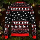 お買い得  男性の醜いセーター-醜いクリスマスセーター メンズ 面白いセーター スカル 文字 スノーフレーク ゴシック プリント 編み物 プルオーバー ジャンパー ニットウェア 大晦日セーター アウトドア 日常 休暇 長袖 ワイン ブラック レッド 秋 冬