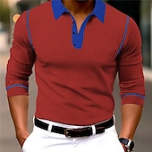 cheap Men&#039;s Classic Polo-Men&#039;s Button Up Polos Polo Shirt Casual Sports Lapel Long Sleeve Fashion Basic Color Block Button Spring &amp;  Fall Regular Fit White Red Orange Brown Dark Blue Button Up Polos