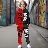 billiga Pojkens 3D-djur-miles morales kostym halloween pojkar 3d spindel huvtröja &amp; byxor set långärmad 3d-utskrift höst vinter aktivt mode cool polyester barn 3-12 år utomhus street semester normal passform