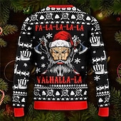 お買い得  男性の醜いセーター-醜いクリスマスセーター メンズ 面白いセーター スカル 文字 スノーフレーク ゴシック プリント 編み物 プルオーバー ジャンパー ニットウェア 大晦日セーター アウトドア 日常 休暇 長袖 ワイン ブラック レッド 秋 冬