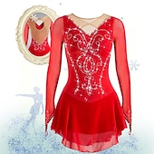 Недорогие Платья для фигурного катания-Платье для фигурного катания Жен. Девочки Катание на коньках Платья Белый Черный Красный Открытая спина Сетка Спандекс Эластичность Учебный Соревнование Одежда для фигурного катания Ручная работа