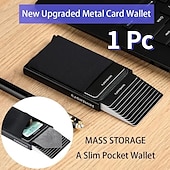 お買い得  カードホルダーとケース-1個薄型アルミニウム財布 クレジットカードホルダー RFID財布 メタル薄型スリムバンクカードケース メンズ・レディースポップアップクレジットカードバッグ
