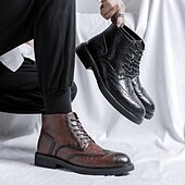 abordables Botas de vestir-Botines brogue de cuero negro para hombre: botas clásicas de vestir con cordones y punta de ala para uso formal e informal.