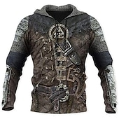 baratos Gráfico retro-Guerreiros tatuagem viking Moletom Desenho Mangá Anime 3D Bolso frontal Arte Gráfica Para Homens Adulto Dia Das Bruxas Carnaval Baile de Máscaras Impressão 3D Casual / Diário