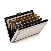 cheap Card Holders &amp; Cases-RFID Credit Card Holder Men Wallet Short Purse Stainless Steel And Leather Card Wallet