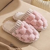baratos Chinelos de mulher-chinelos femininos rosa felpudos, sapatos confortáveis para casa com cabedal de malha e forro de pelúcia para conforto no inverno