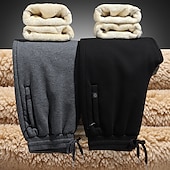 お買い得  スウェットパンツ-男性用 シェルパ フリースパンツ スウェットパンツ ジョガー 冬のズボン ポケット ドローストリング まっすぐな足 純色 保温 防風 スポーツ・アウトドア 日常 クラシック 厚くする スリム ブラック グレー