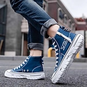 economico Sneakers da uomo-sneakers alte in tela blu da uomo con suola bianca e design allacciato, scarpe sportive casual per lo streetwear e l&#039;uso quotidiano