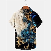 baratos Padrão de plantas-Homens Floral Camisa Social camisa de botão Manga Curta Casual Ao ar livre Rua Casual / Diário Outono Aberto para a Lateral Botões Imprimir Damasco
