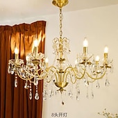 abordables Lustres style bougie-lustre led plafonnier en cristal 6/8 tête k9 cristal conception unique lumières encastrées en acier inoxydable led style nordique lustres de style bougie 110-120v 220-240v