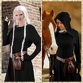baratos Conjuntos-Retro Vintage Punk e gótico Medieval Vestidos Corpete Roupa Viking Ranger Elfo Tiro com arco Mulheres Viking Fantasia Dia Das Bruxas Carnaval Festa Casual / Diário LARP Adulto Vestido Cinto Meias